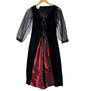 Girls Gothic Vampire Witch Costume Dress Black Red Velvet Lace Up Medium‎